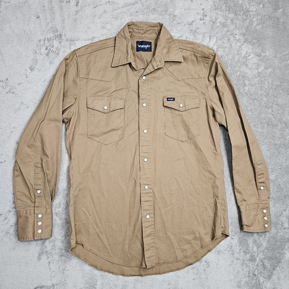 "Wrangler Cowboy Cut Long Sleeve Pearl Snap Shirt Beige/Tan Size M Excellent")